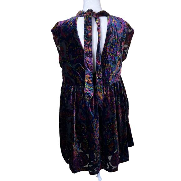 Free People Sz S All the Time Velvet Mini Dress in Dark Night Combo Boho Sexy - Picture 8 of 16